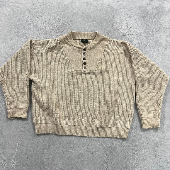 Vintage Club Room Sweater Men's XL Beige Henley Style Thick Knit Button Preppy‎
